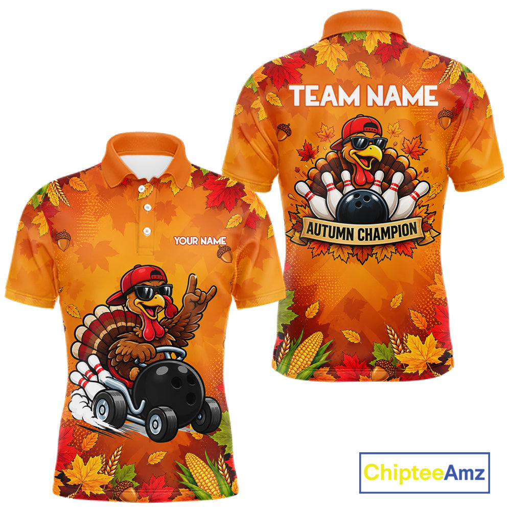Thanksgiving Bowling Shirt For Men Personalized Funny Racing Turkey Autumn Season Bowling Team Apparel NYN4401
