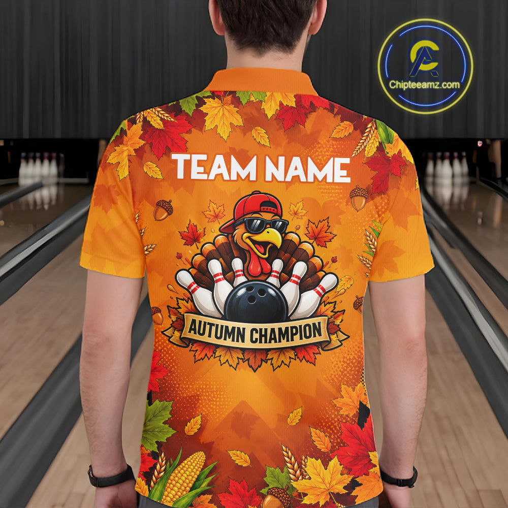 Thanksgiving Bowling Shirt For Men Personalized Funny Racing Turkey Autumn Season Bowling Team Apparel NYN4401