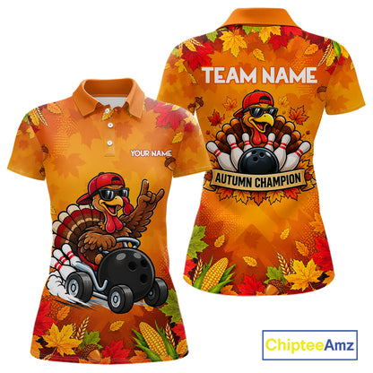Thanksgiving Bowling Shirt For Women Personalized Funny Racing Turkey Autumn Season Bowling Team Apparel NYN4401