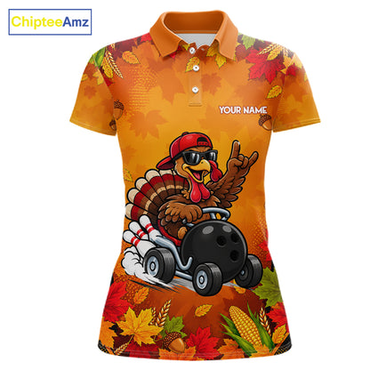 Thanksgiving Bowling Shirt For Women Personalized Funny Racing Turkey Autumn Season Bowling Team Apparel NYN4401