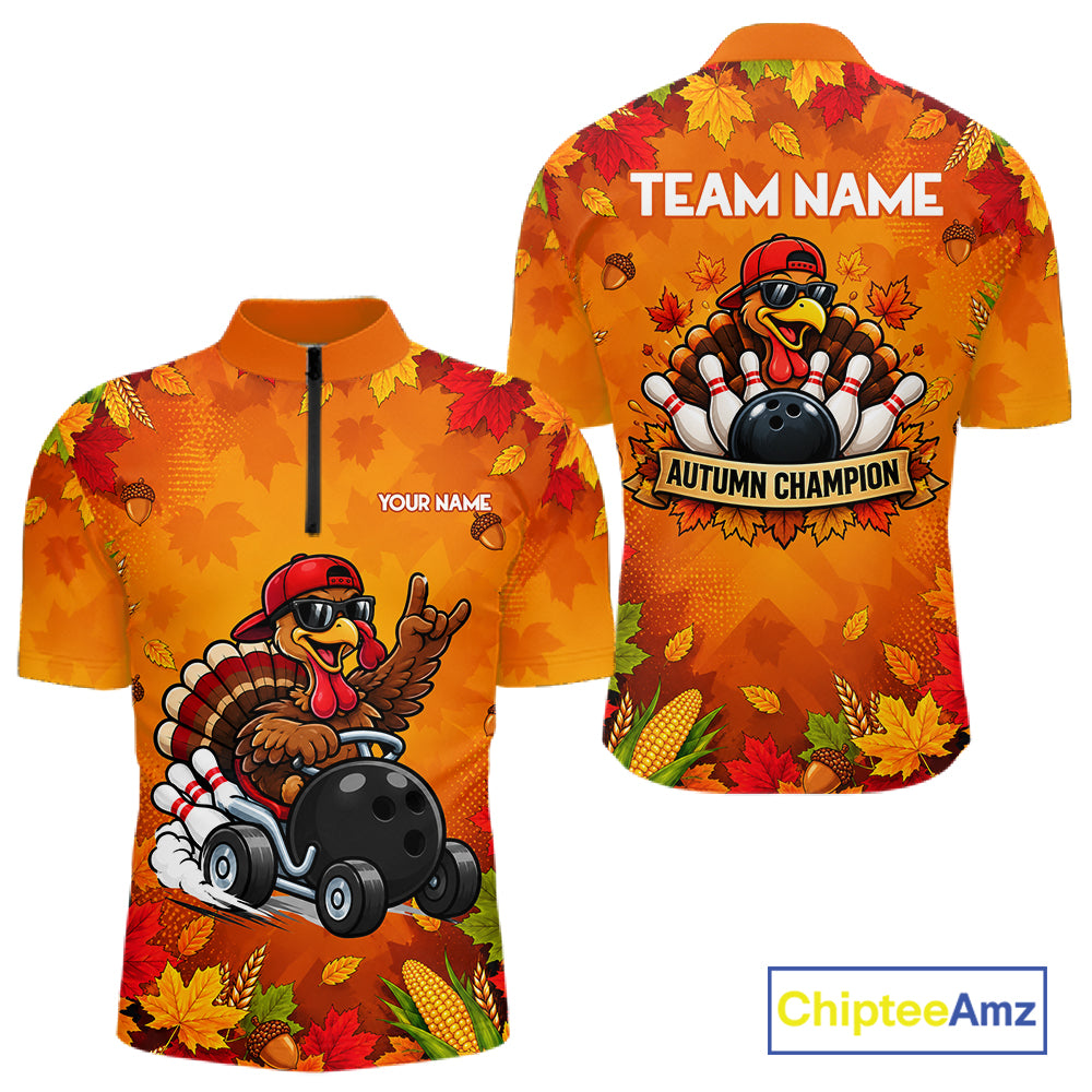 Thanksgiving Bowling Shirt For Men Personalized Funny Racing Turkey Autumn Season Bowling Team Apparel NYN4401