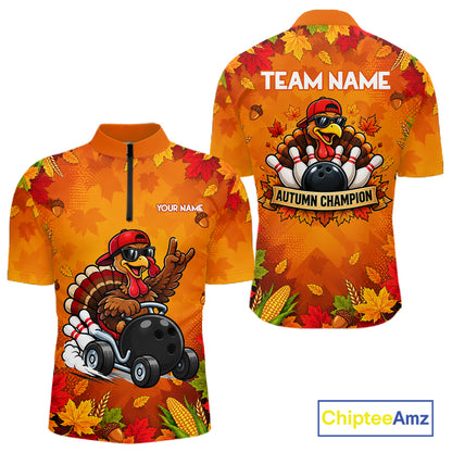 Thanksgiving Bowling Shirt For Men Personalized Funny Racing Turkey Autumn Season Bowling Team Apparel NYN4401