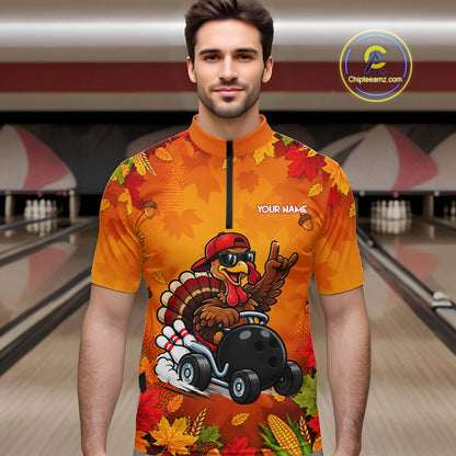 Thanksgiving Bowling Shirt For Men Personalized Funny Racing Turkey Autumn Season Bowling Team Apparel NYN4401