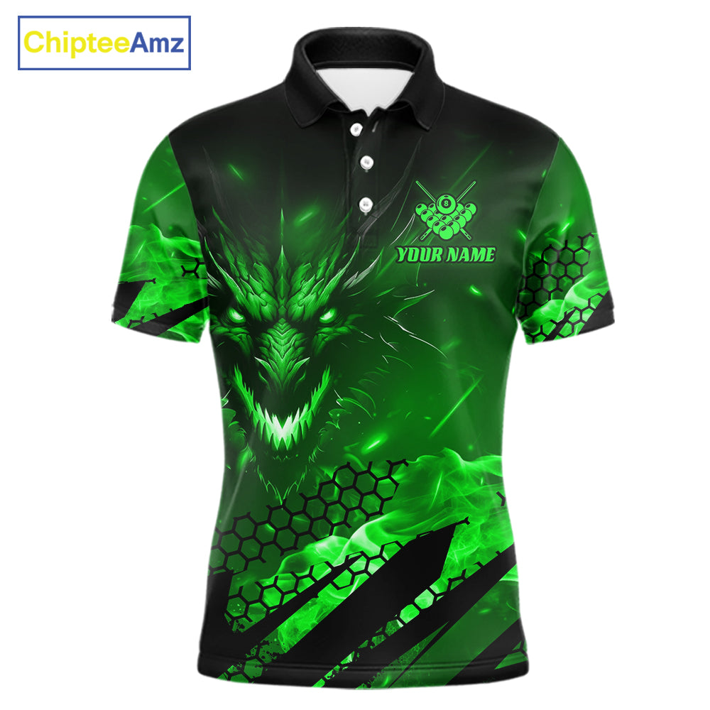 Personalized Green Flaming Dragon 8 Ball Billiard Shirt For Men, Pool Team Jersey Polo & 1/4 Zip TDM7492