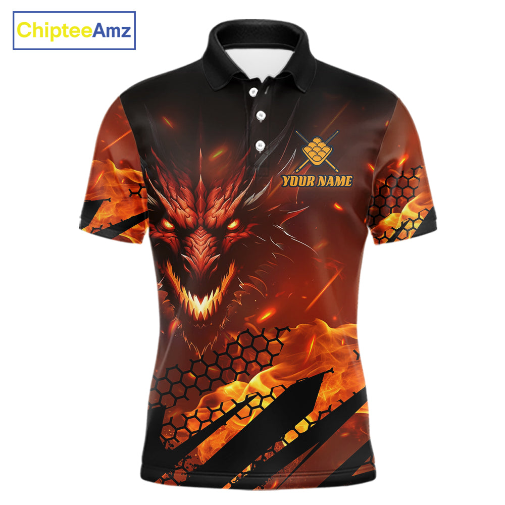 Personalized Orange Flaming Dragon 9 Ball Billiard Shirt For Men, Pool Team Jersey Polo & 1/4 Zip TDM7494