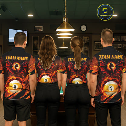 Personalized Orange Flaming Dragon 9 Ball Billiard Shirt For Men, Pool Team Jersey Polo & 1/4 Zip TDM7494