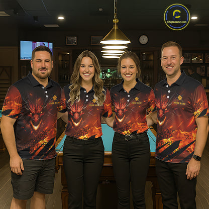 Personalized Orange Flaming Dragon 9 Ball Billiard Shirt For Men, Pool Team Jersey Polo & 1/4 Zip TDM7494
