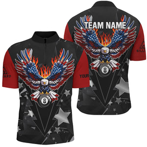 Personalized Eagle American Fire Flame Men Billiard Shirts Custom Patriotic Billiard Pool Jerseys TDM2726