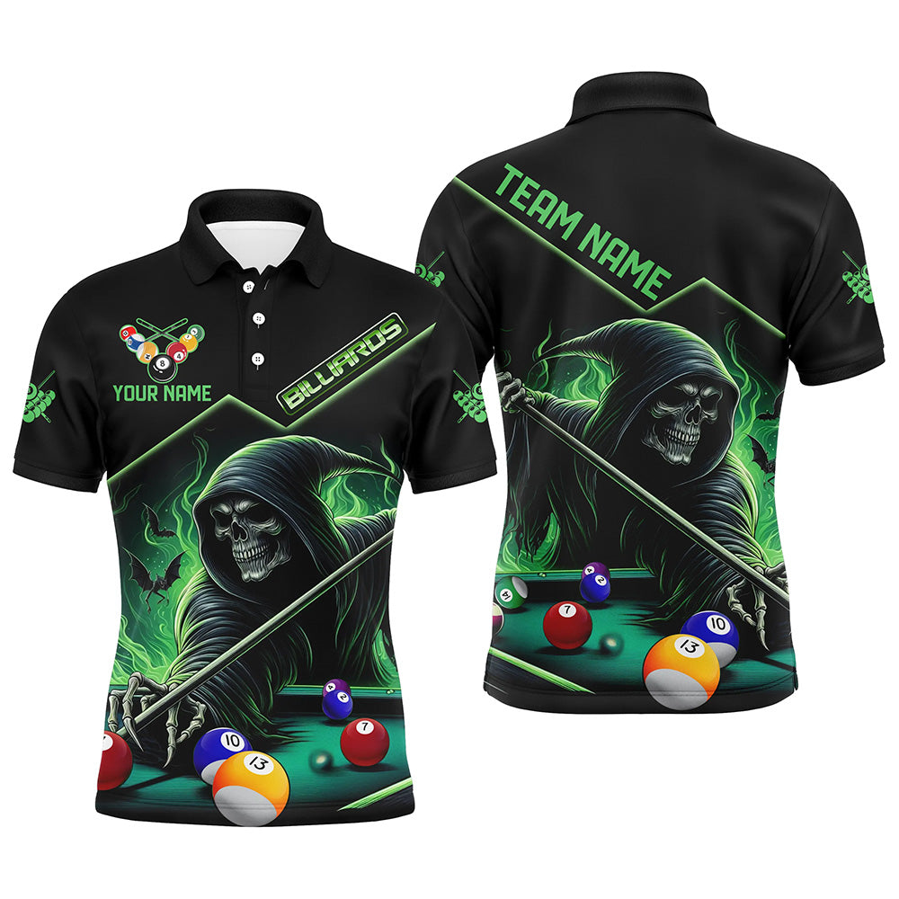 Funny Green Death Skeleton Play Pool Custom 3D Printed Billiard Shirts For Men Billiard Jerseys TDM2967