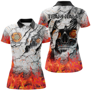 Personalized Skull Crack Pattern Women Dart Shirts Custom Fire Flame Dart Jersey Team Uniform |Orange TDM2971