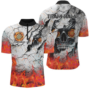 Personalized Skull Crack Pattern Men Dart Shirts Custom Fire Flame Dart Jersey Team Uniform |Orange TDM2971