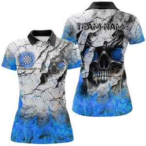 Personalized Skull Crack Pattern Women Dart Shirts Custom Fire Flame Dart Jerseys Team Uniform |Blue TDM2972