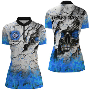 Personalized Skull Crack Pattern Women Dart Shirts Custom Fire Flame Dart Jerseys Team Uniform |Blue TDM2972