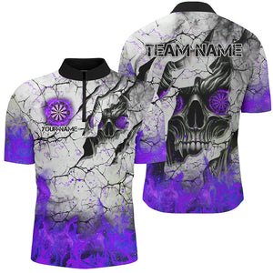 Personalized Skull Crack Pattern Men Dart Shirts Custom Fire Flame Dart Jersey Team Uniform |Purple TDM2973