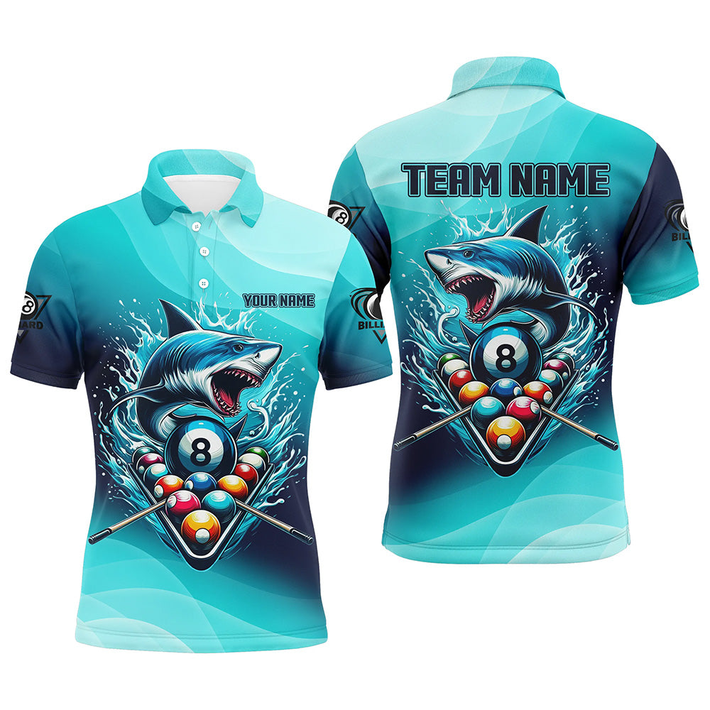 Personalized Blue Pool Ball Shark Billiard Shirts For Men Custom Team League Billiard Jerseys TDM2969