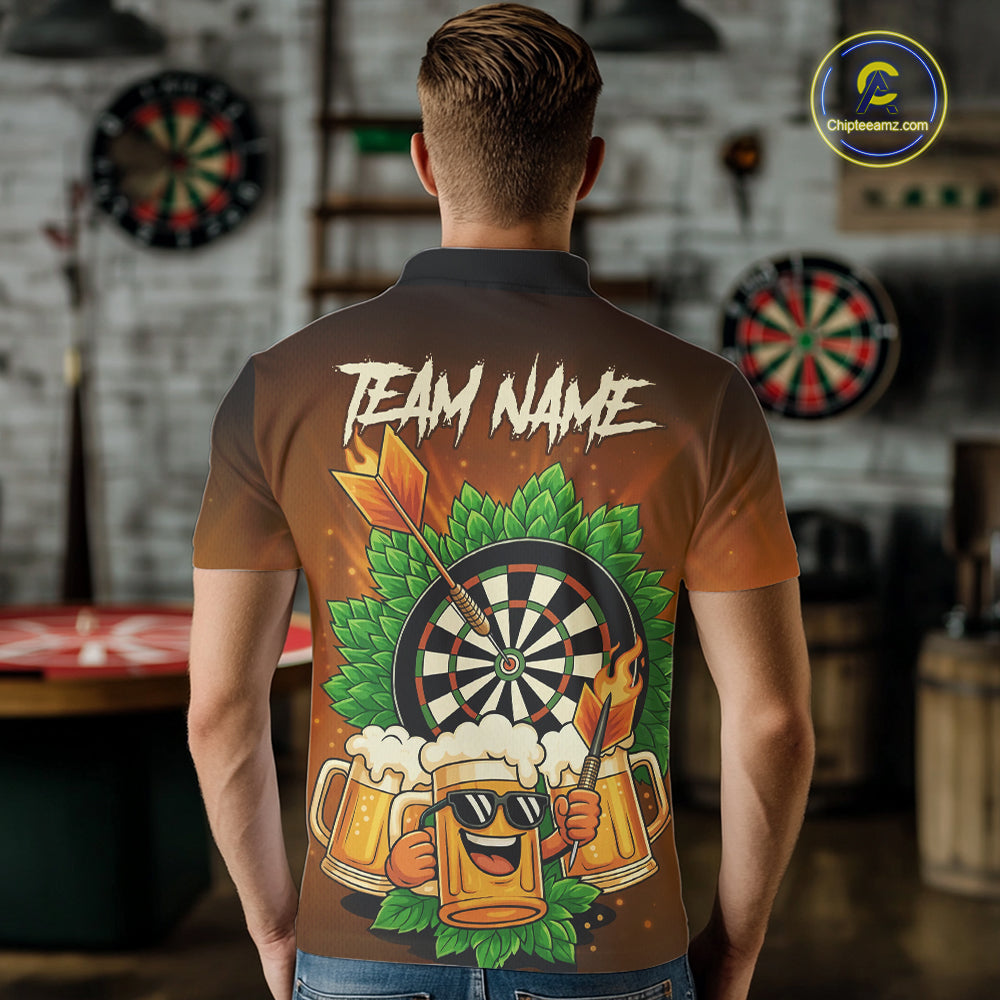 Funny Beer And Dartboard Mens Dart Shirts Custom Dart Jerseys Drinking Team Shirt Polo & 1/4 Zip TDM5183