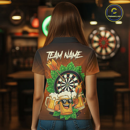 Funny Beer And Dartboard Womens Dart Shirts Custom Dart Jerseys Drinking Team Shirt Polo & 1/4 Zip TDM5183