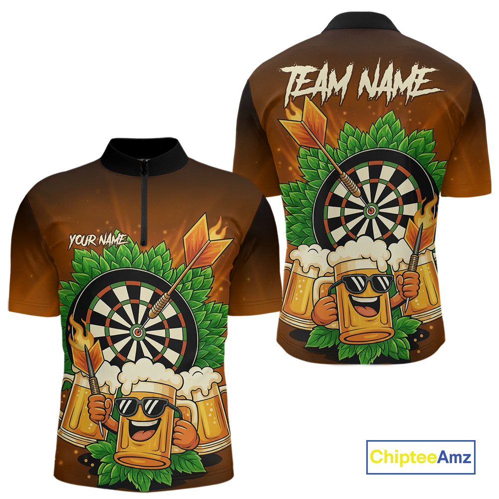Funny Beer And Dartboard Mens Dart Shirts Custom Dart Jerseys Drinking Team Shirt Polo & 1/4 Zip TDM5183