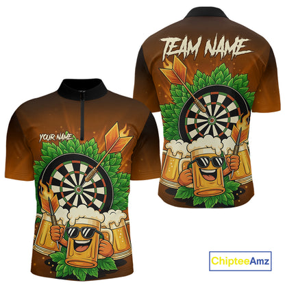 Funny Beer And Dartboard Mens Dart Shirts Custom Dart Jerseys Drinking Team Shirt Polo & 1/4 Zip TDM5183