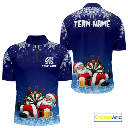 Funny Santa Blue Christmas Darts Shirt For Men Custom Snowflake Xmas Darts Jersey Gifts TDM5190