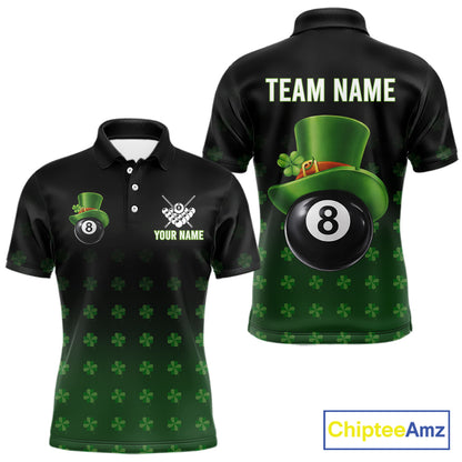 Black And Green 8 Ball Pool Shamrock Billiard Shirt For Men Custom St Patrick Day Billiard Jersey TDM5706