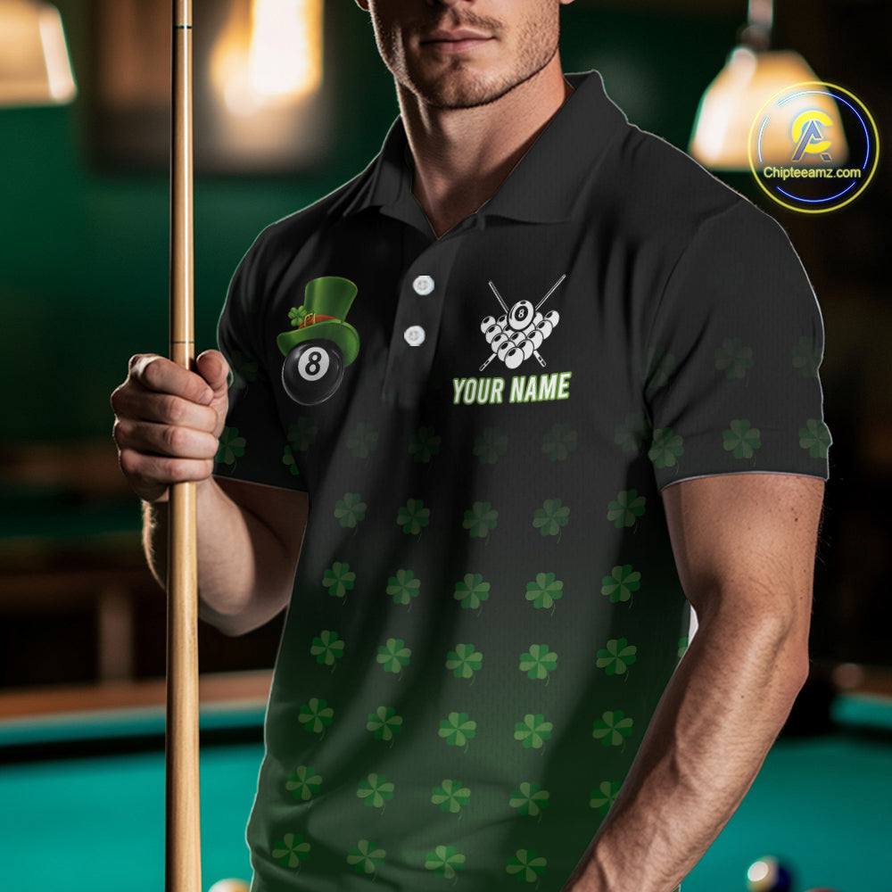Black And Green 8 Ball Pool Shamrock Billiard Shirt For Men Custom St Patrick Day Billiard Jersey TDM5706