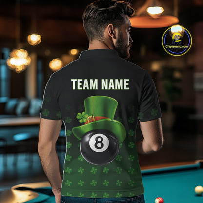 Black And Green 8 Ball Pool Shamrock Billiard Shirt For Men Custom St Patrick Day Billiard Jersey TDM5706