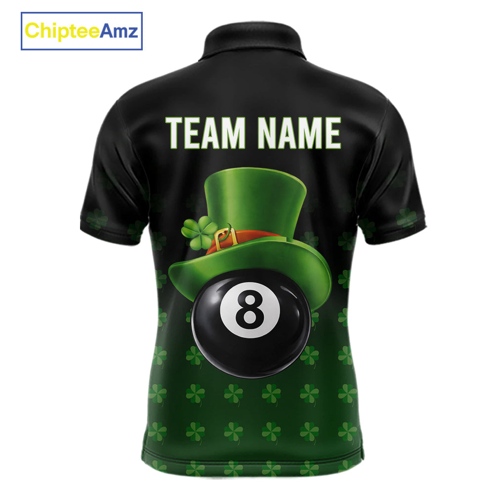 Black And Green 8 Ball Pool Shamrock Billiard Shirt For Men Custom St Patrick Day Billiard Jersey TDM5706
