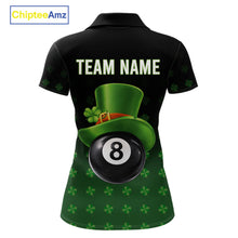 Load image into Gallery viewer, Black And Green 8 Ball Pool Shamrock Billiard Shirt For Women Custom St Patrick Day Billiard Jersey TDM5706