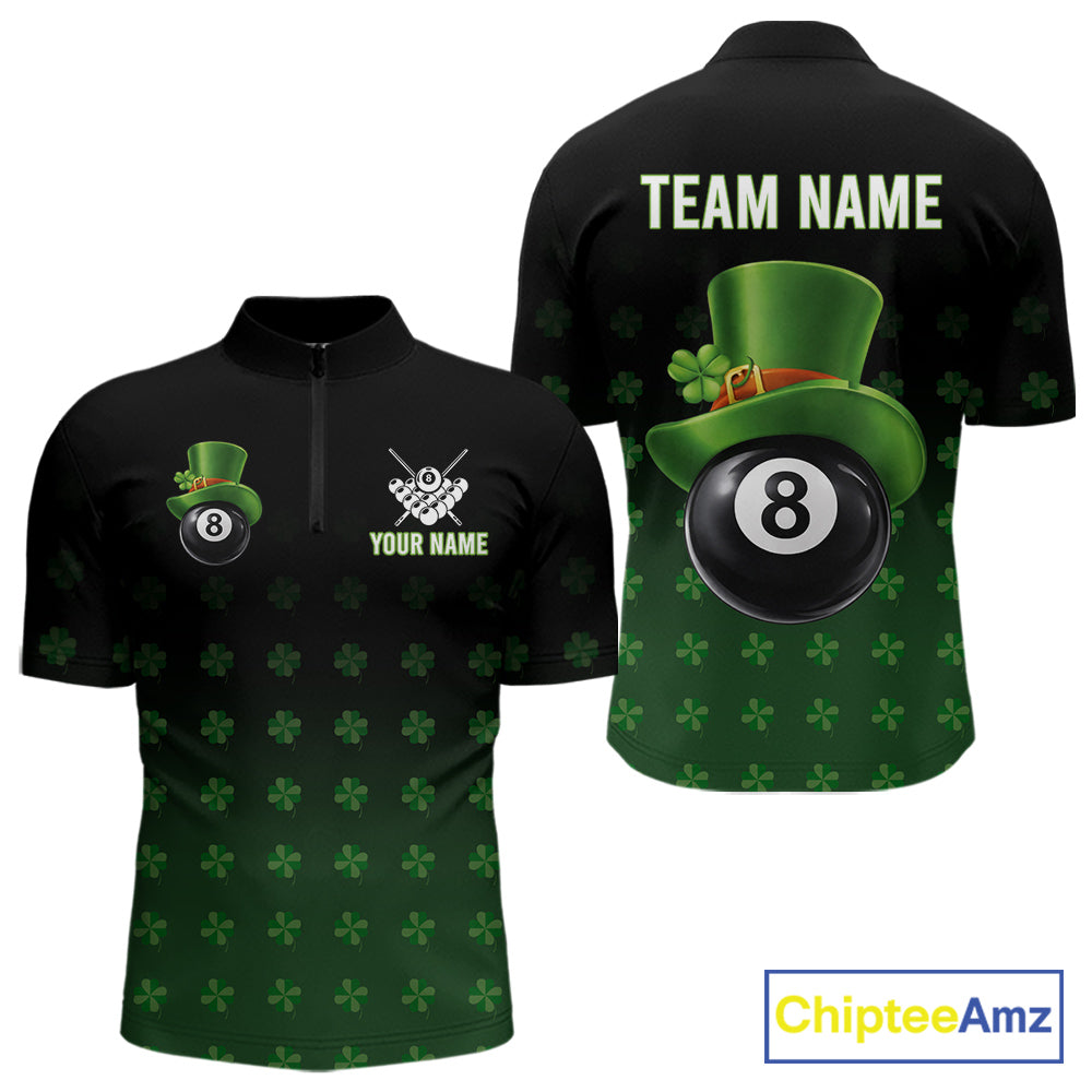 Black And Green 8 Ball Pool Shamrock Billiard Shirt For Men Custom St Patrick Day Billiard Jersey TDM5706