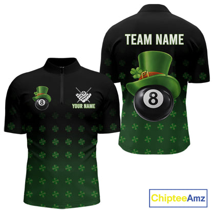 Black And Green 8 Ball Pool Shamrock Billiard Shirt For Men Custom St Patrick Day Billiard Jersey TDM5706