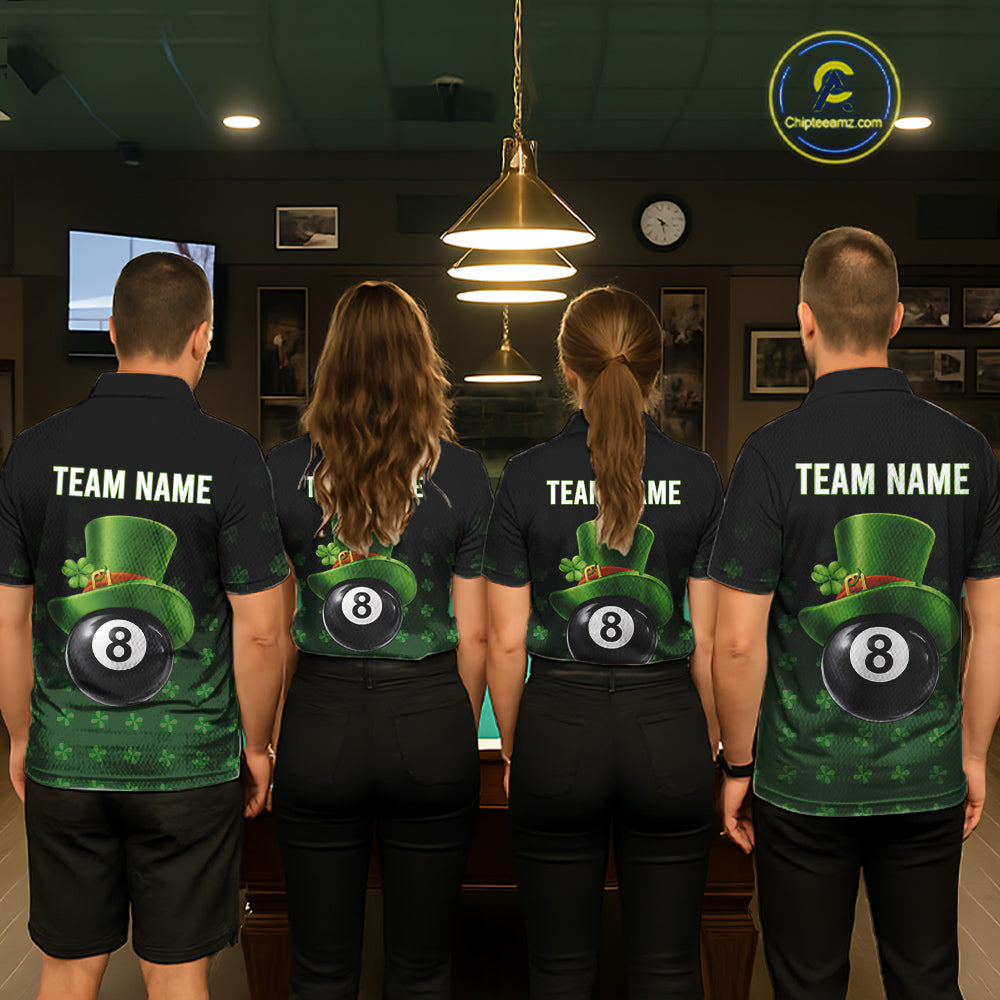 Black And Green 8 Ball Pool Shamrock Billiard Shirt For Women Custom St Patrick Day Billiard Jersey TDM5706