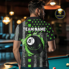 Load image into Gallery viewer, Green Grunge US Flag Luckiest Shamrock Billiard Shirt For Men Custom St Patrick Day Pool Jersey TDM5710