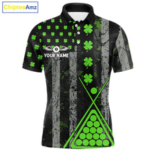 Load image into Gallery viewer, Green Grunge US Flag Luckiest Shamrock Billiard Shirt For Men Custom St Patrick Day Pool Jersey TDM5710