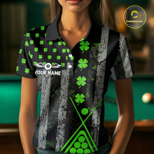 Load image into Gallery viewer, Green Grunge US Flag Luckiest Shamrock Billiard Shirt For Women Custom St Patrick Day Pool Jersey TDM5710