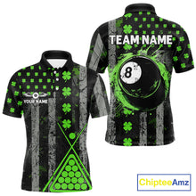 Load image into Gallery viewer, Green Grunge US Flag Luckiest Shamrock Billiard Shirt For Men Custom St Patrick Day Pool Jersey TDM5710