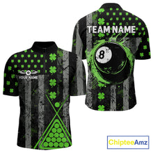 Load image into Gallery viewer, Green Grunge US Flag Luckiest Shamrock Billiard Shirt For Men Custom St Patrick Day Pool Jersey TDM5710