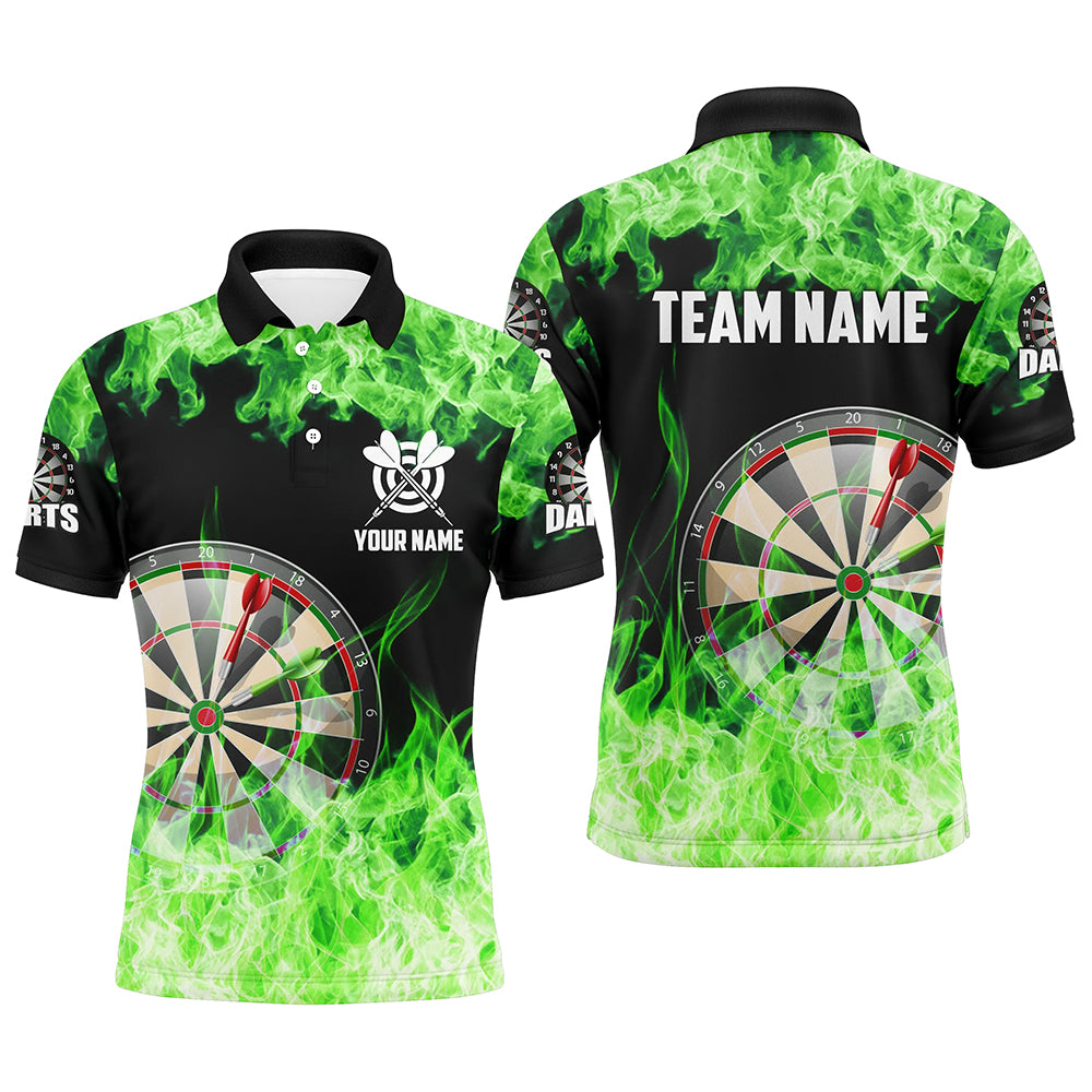 Green Fire Flame Dartboard Men Darts Polo Shirts Custom Darts Shirts For Team Dart Jerseys TDM1228