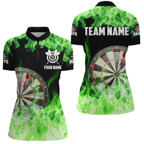 Green Fire Flame Dartboard Women Darts Quarter-Zip Custom Darts Shirts For Team Dart Jerseys TDM1228