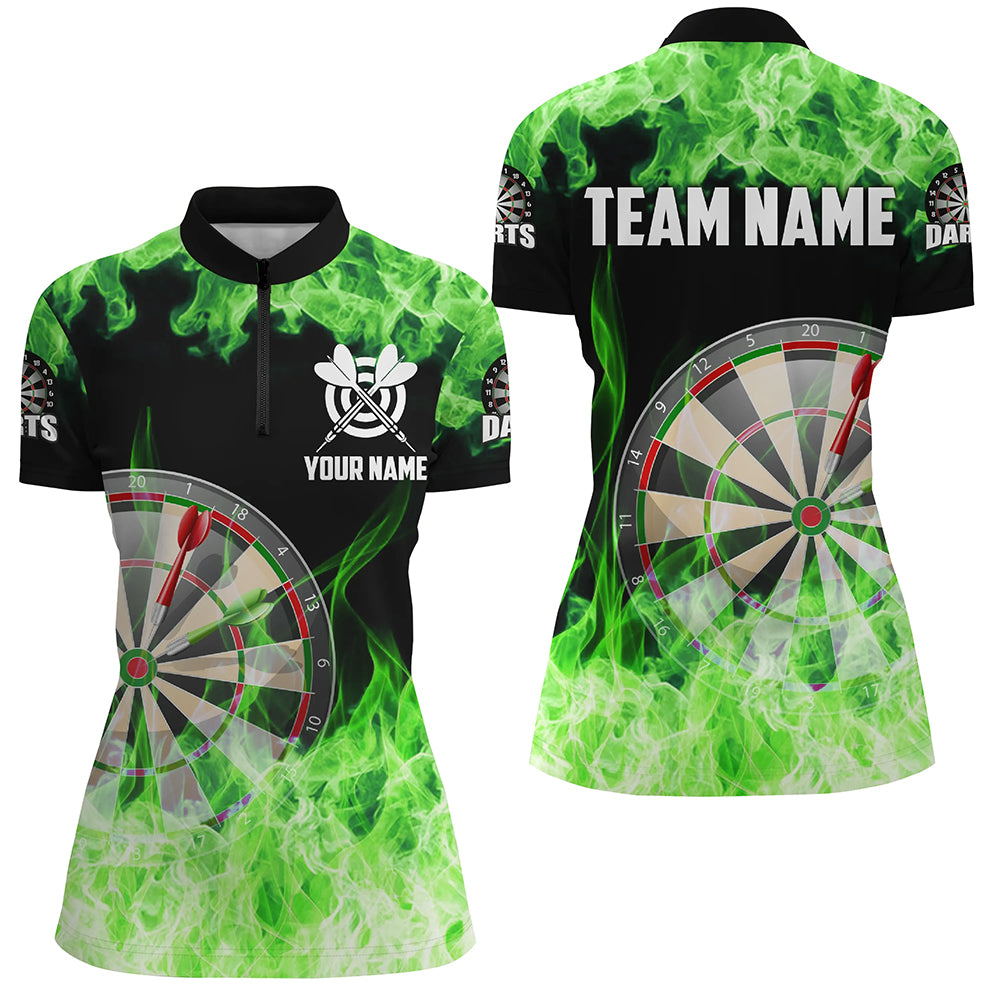 Green Fire Flame Dartboard Women Darts Quarter-Zip Custom Darts Shirts For Team Dart Jerseys TDM1228