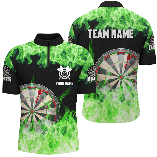 Green Fire Flame Dartboard Men Darts Quarter-Zip Custom Darts Shirts For Team Dart Jerseys TDM1228