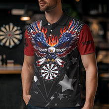 Load image into Gallery viewer, Personalized Fire American Flag Eagle Darts Shirts For Men Custom Pride Patriotic Dart Jerseys TDM3714