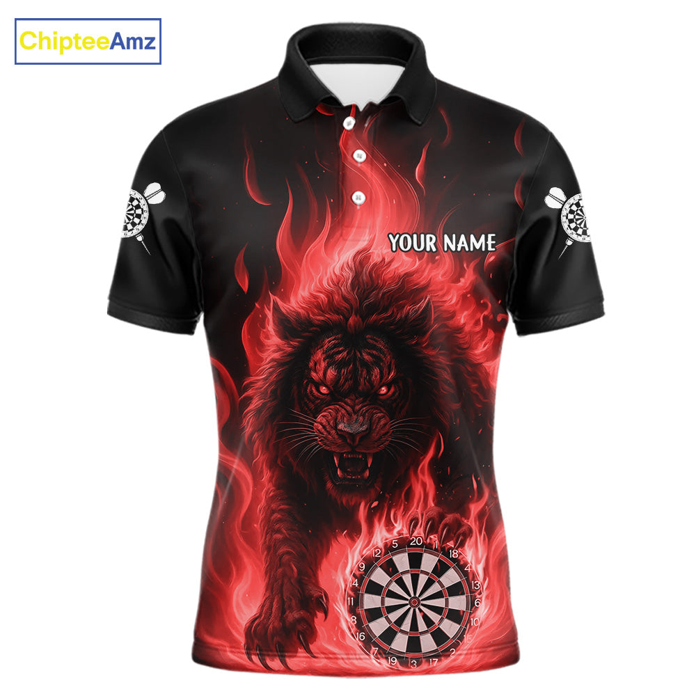 Red Flaming Lion Darts Shirts For Men Custom Fire Darts League Jersey Team Polo & 1/4 Zip TDM6065