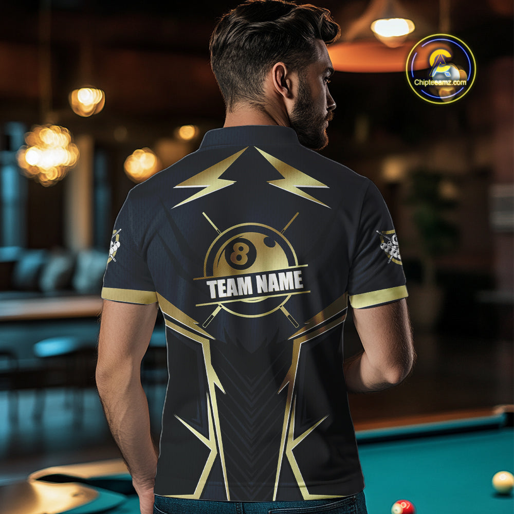 Billiard Jerseys For Men Custom Polo & Quarter-Zip Billiard Team Shirts, 8 Ball Pool Shirt |Gold TDM3978