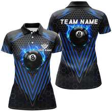 Load image into Gallery viewer, Personalized Blue 8 Ball Pool Lightning Custom Billiard Shirts For Women, Team League Billiard Jersey TDM1808
