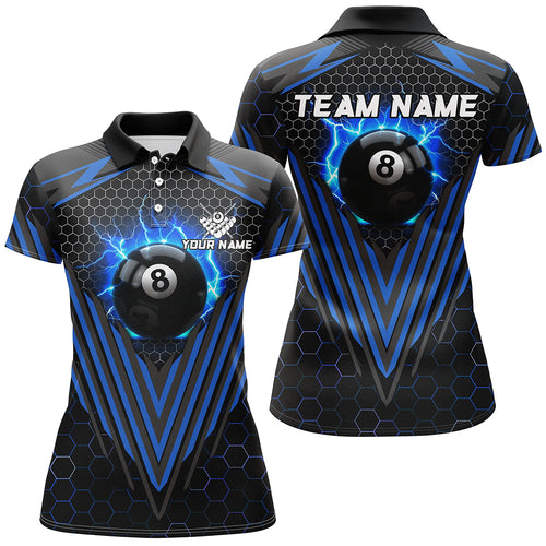 Personalized Blue 8 Ball Pool Lightning Custom Billiard Shirts For Women, Team League Billiard Jersey TDM1808