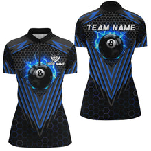 Load image into Gallery viewer, Personalized Blue 8 Ball Pool Lightning Custom Billiard Shirts For Women, Team League Billiard Jersey TDM1808