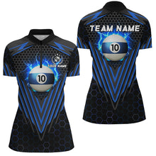 Load image into Gallery viewer, Personalized Blue 10 Ball Pool Lightning Custom Billiard Shirt For Women, Team League Billiard Jersey TDM1809