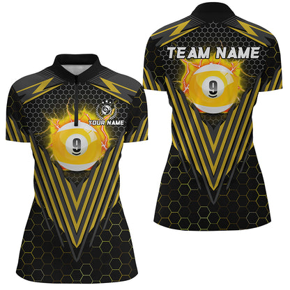 Yellow Billiard Ball 9 Polo & Quarter-Zip Shirts For Women Custom Team Name 9 Ball Pool Jerseys TDM1810