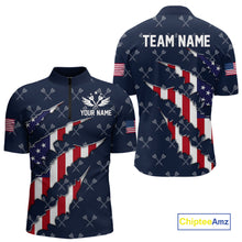 Load image into Gallery viewer, Personalized American Flag Navy Dart Pattern Polo &amp; Quarter Zip For Men, Patriotic Darts Jersey TDM4996